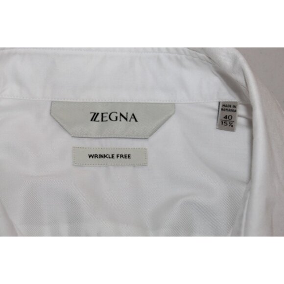 $695 Zegna Men's White Barrel-Cuff Dress Shirt wrinkle free cotton Size 40/15.5 - Picture 2 of 7